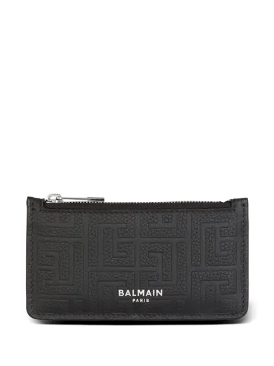 Balmain Monogram-embossed Leather Cardholder In Black