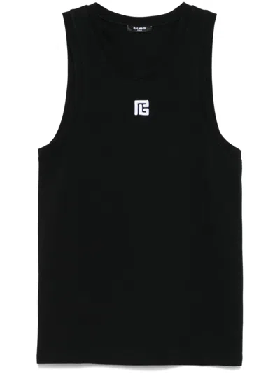 Balmain Monogram-embroidery Tank Top In Black