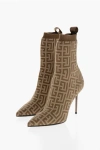 Balmain Monogram Fabric Boot Skye-knit Sock Ankle Boots With Heel 10 In Animal Print