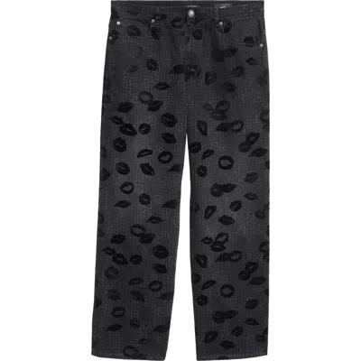 Balmain Monogram Flocked Lips Jeans In 0pc Used Black