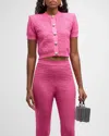 Balmain Monogram Glitter Button-front Cardigan In Pink