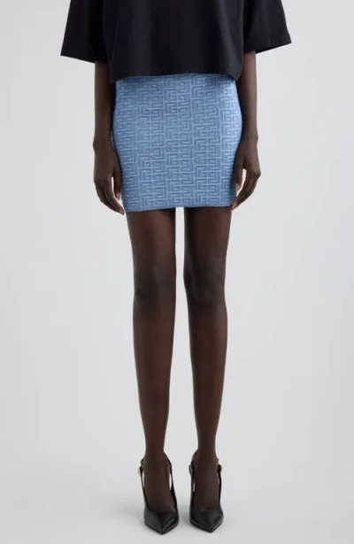 Balmain Monogram Glitter Jacquard Miniskirt In Spb Blue/blue