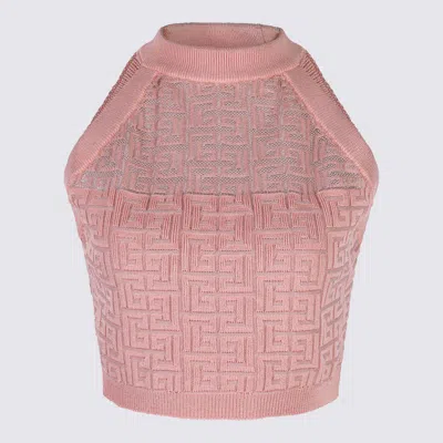 Balmain Logo-embroidered Cotton Vest In Pink
