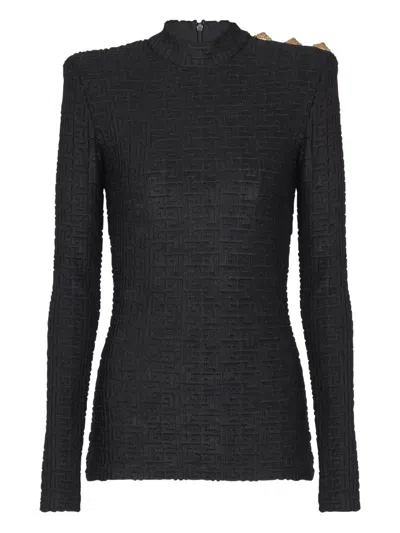 BALMAIN MONOGRAM HIGH-NECK TOP