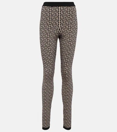 BALMAIN MONOGRAM HIGH-RISE LEGGINGS