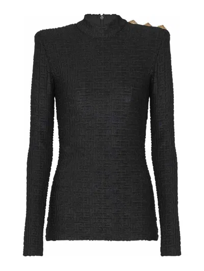 BALMAIN MONOGRAM HIGH-NECK TOP