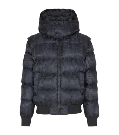 BALMAIN MONOGRAM HOODED PUFFER JACKET