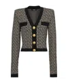 Balmain Monogram Jacquard Crop Wool Blend Cardigan In Black