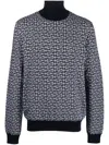 Balmain Monogram-intarsia Roll-neck Jumper In Blue