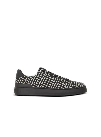 Balmain Monogram Jacquard B-court Trainers In Black