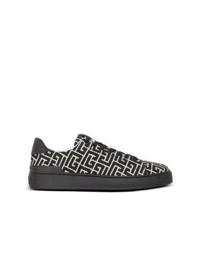 Balmain Monogram Jacquard B-court Trainers In Black