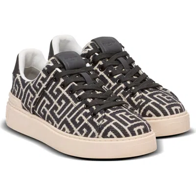 Balmain B-court Monogrammed Canvas Trainers In Black