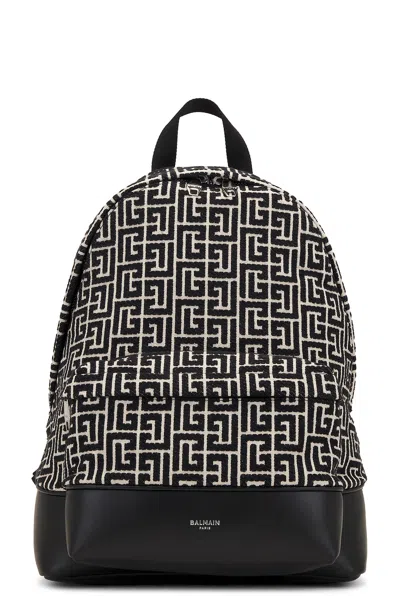 Balmain Monogram Jacquard Backpack In Ivory & Black