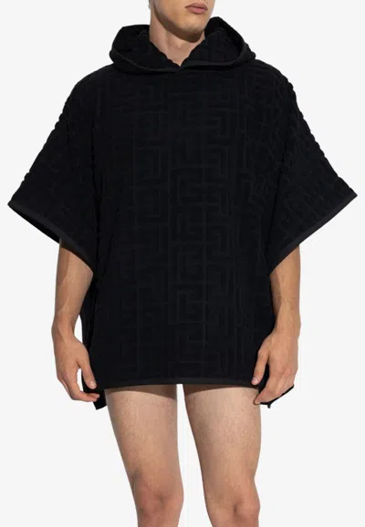 Balmain Monogram Jacquard Beach Poncho In Black