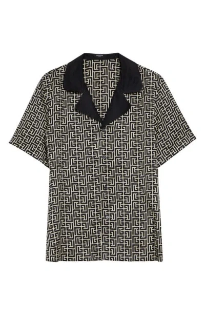 Balmain Monogram Jacquard Camp Shirt In Black