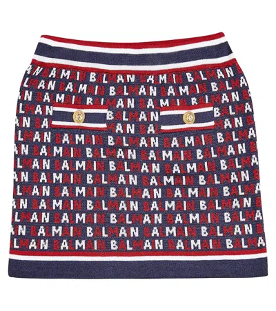 Balmain Kids' A-line Logo-jacquard Miniskirt In Blue