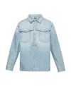 Balmain Jacquard Monogram Button Down Shirt In Blue Jeans In Blue