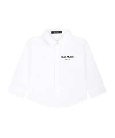 Balmain Monogram-jacquard Cotton Shirt In White