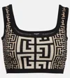 Balmain Monogram-jacquard Cropped Knit Top In Black