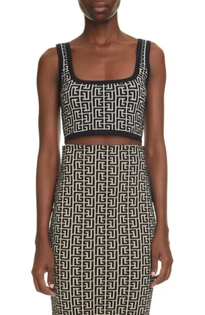 Balmain Monogram Jacquard Crop Top In Gray