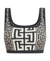 Balmain Monogram-jacquard Cropped Knit Top In Black
