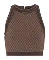Balmain Mini Monogram Jaquard Crop Top In Brown
