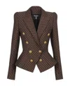 Balmain 8-button Monogram Jacquard Blazer Jacket In Brown