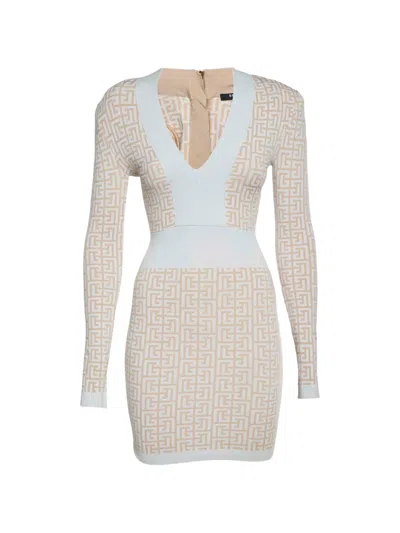 Pre-owned Balmain Monogram Jacquard Dress In White