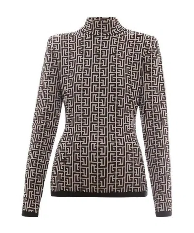 BALMAIN BALMAIN MONOGRAM JACQUARD SLIM CUT KNITTED JUMPER