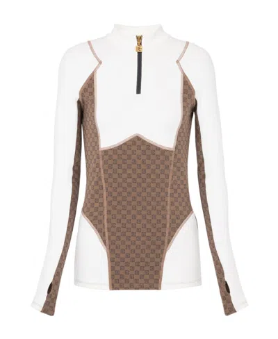 Balmain Monogram Jacquard Knit Top In Brown