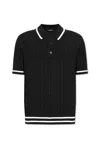 Balmain Monogram-jacquard Knitted Polo Shirt In Black