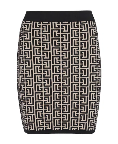 BALMAIN BALMAIN MONOGRAMMED KNITTED SKIRT