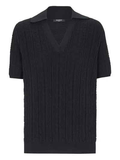 Balmain Monogram-jacquard Knitted Top In Black