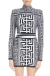 Balmain Structured Knit Dress With Marked Waist In Blue