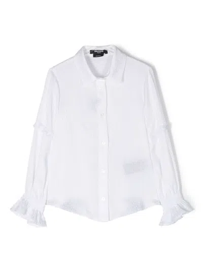 Balmain Kids' Monogram-jacquard Longsleeved Shirt In White