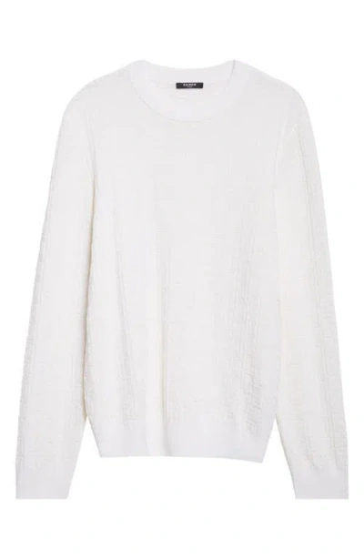 Balmain Monogram Jacquard Merino Wool Blend Sweater In White