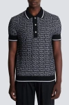 Balmain Monogram Jacquard Merino Wool Polo Sweater