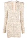 Balmain Monogram-jacquard Mini Dress In 中性色