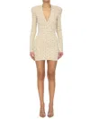 Balmain Monogram-jacquard Mini Dress In Nude