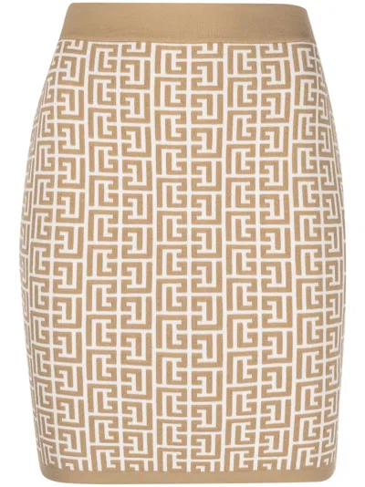 BALMAIN MONOGRAM-JACQUARD MINISKIRT