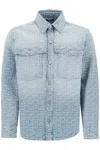 Balmain Jacquard Monogram Button Down Shirt In Blue Jeans In Blue