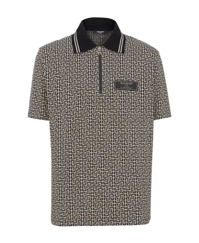 BALMAIN BALMAIN MONOGRAM JACQUARD PRINTED SHORT-SLEEVED POLO SHIRT