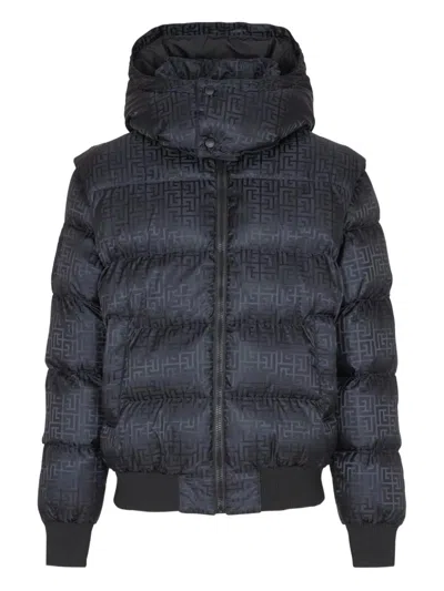 Balmain Monogram Jacquard Quilted Jacket In Blue