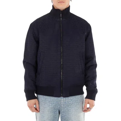 Balmain Monogram Jacquard Reversible Bomber In Blue