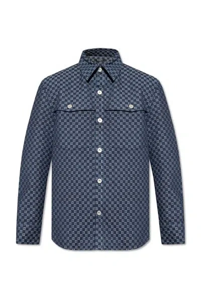 Balmain Cotton Monogram Jacquard Overshirt In Blue