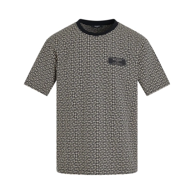 BALMAIN MEN'S MONOGRAM JACQUARD SIGNATURE LABEL T-SHIRT