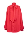 Balmain Monogram-jacquard Silk Shirt In Red