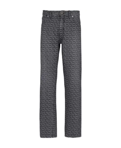BALMAIN BALMAIN MONOGRAMMED JACQUARD DENIM JEANS