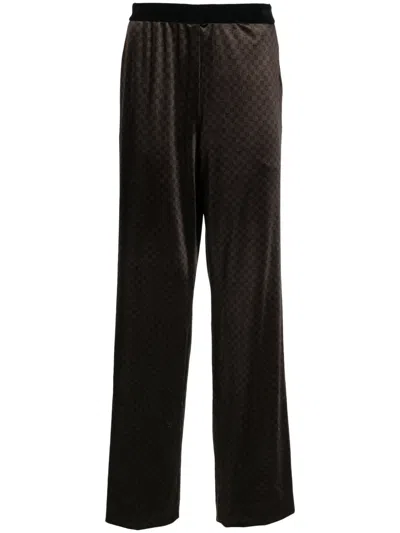 Balmain Monogram-jacquard Straight-leg Trousers In Brown