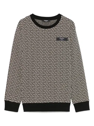 Balmain Kids' Monogram-jacquard Sweatshirt In Black